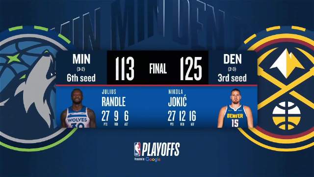 04月28日NBA季后赛西部首轮G5 森林狼 - 掘金 全场录像